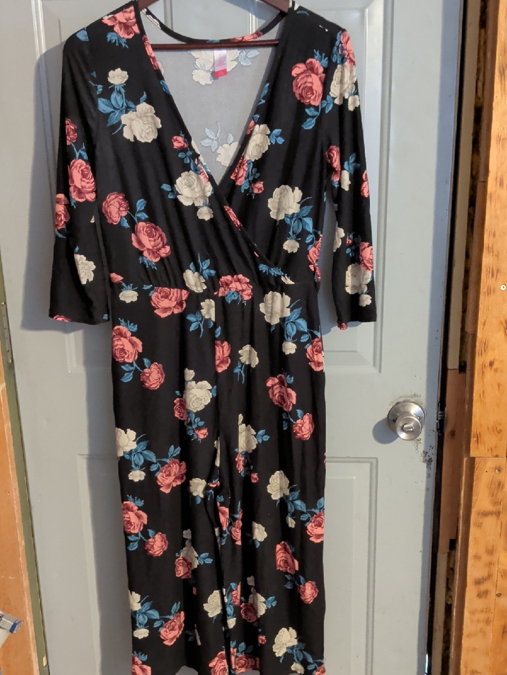 No Boundaries Black Midi Capris Dress with Pink & Cream Floral Print